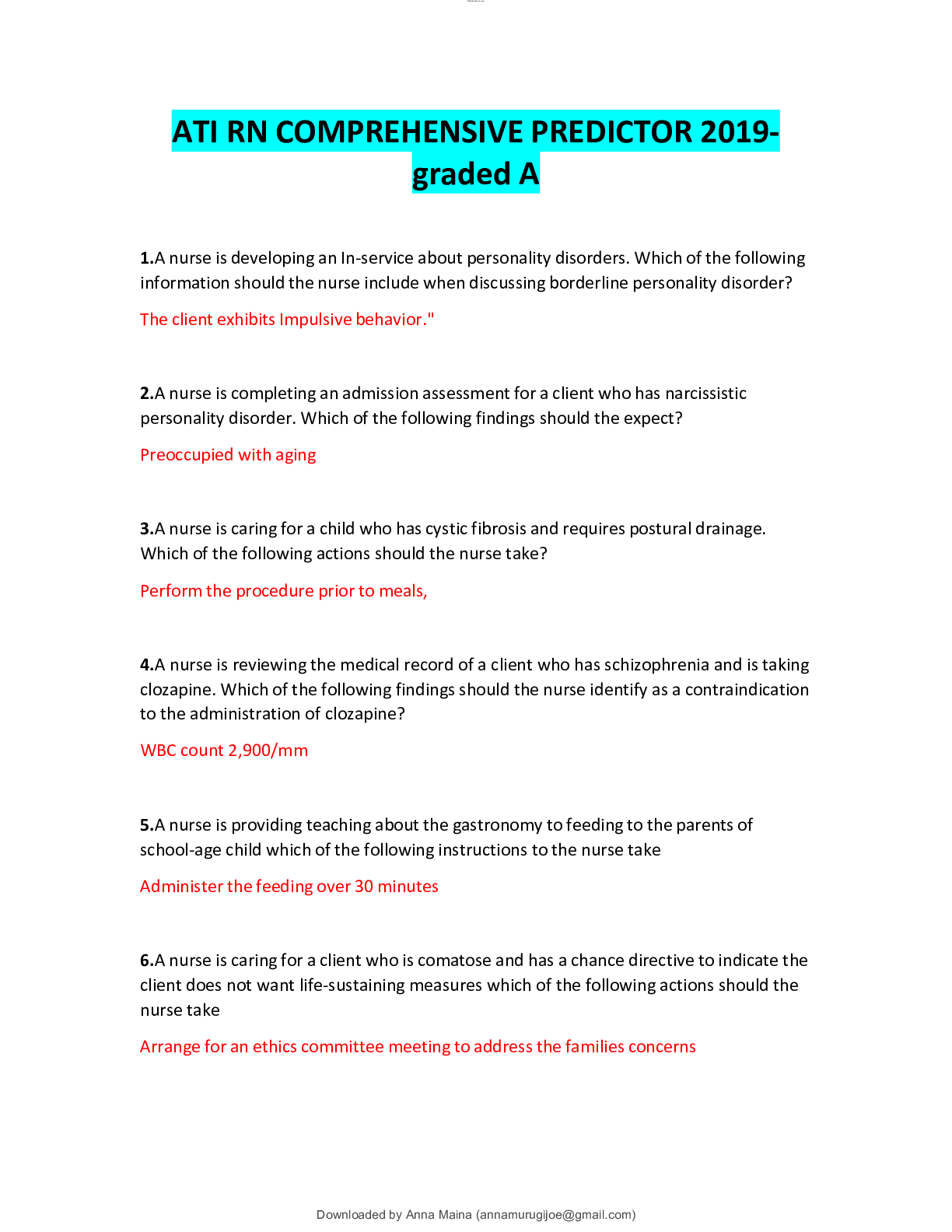 Preview image of ATI RN COMPREHENSIVE PREDICTOR 2019-graded A document